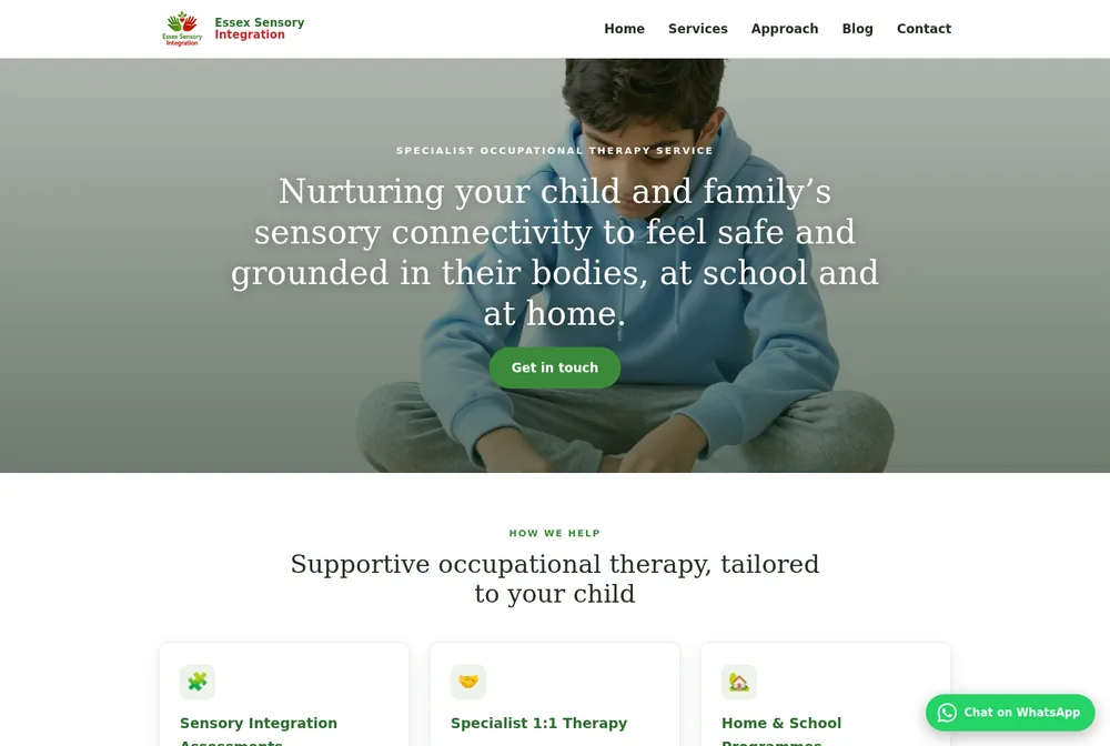 Essex Sensory Integration website homepage, built by Your Website For Free